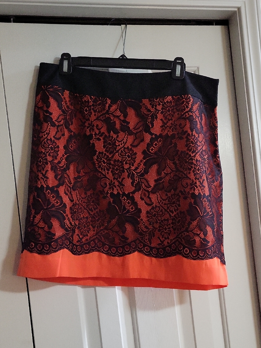 Vintage The Limited Orange Mini Skirt W/ Black Floral Lace Overlay